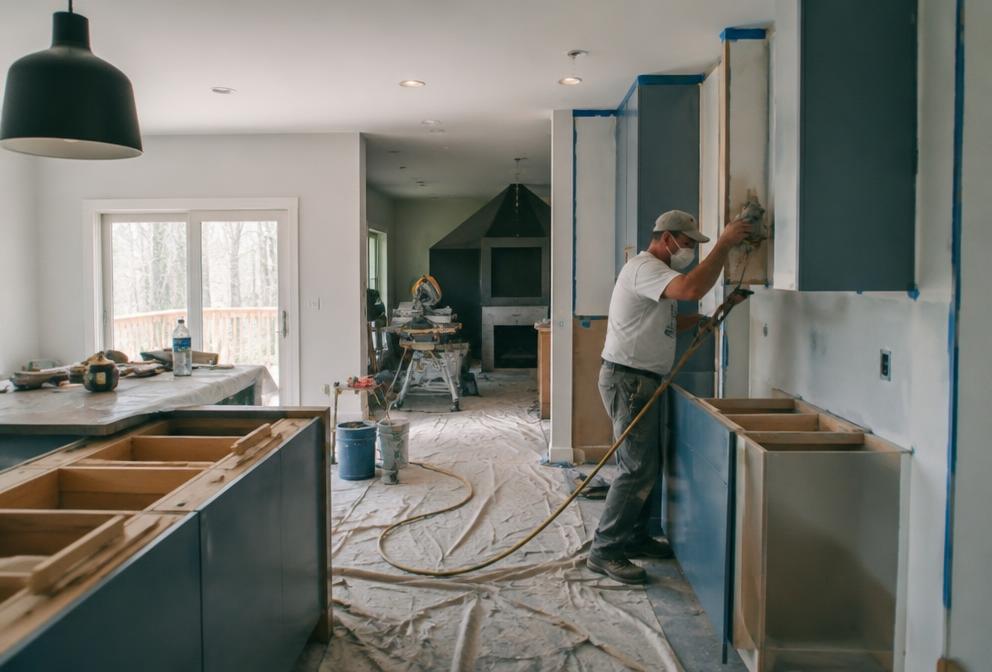 A kitchen renovation in progress with new cabinet boxes